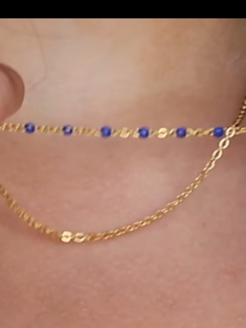 Plunder Gold Layered Necklace with Blue Sapphire Colored Beads 3 Piece Set - Picture 9 of 10